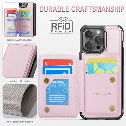 Vinich for iPhone 15 Pro Max Wallet Case with Card Holder, RFID Blocking Credit Slots Kickstand Shockproof Phone Cover Fit for iPhone 15 Pro Max 6.7" Rose Gold by Vinich - Image 5