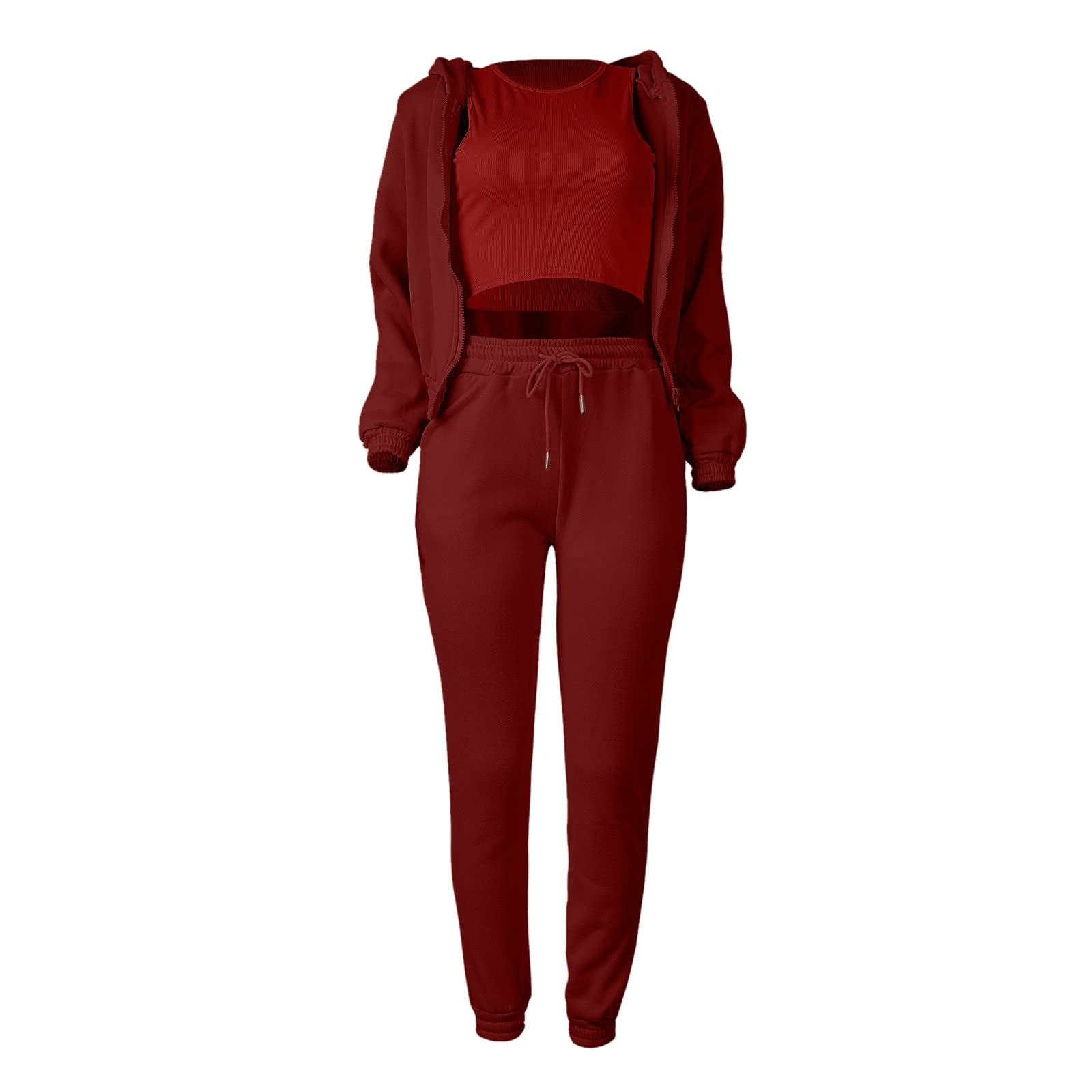 Cropped Zipper Hoodie Mujer 3 Piezas Chándal Invierno Térmico S-2XL