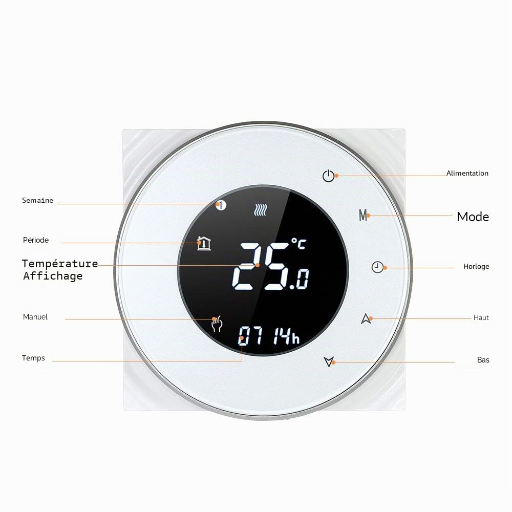 Decdeal Wi-FI Thermostat Programmable Thermostat d'Ambiance Intelligent sans Fil avec Écran LCD Tactile - Noir