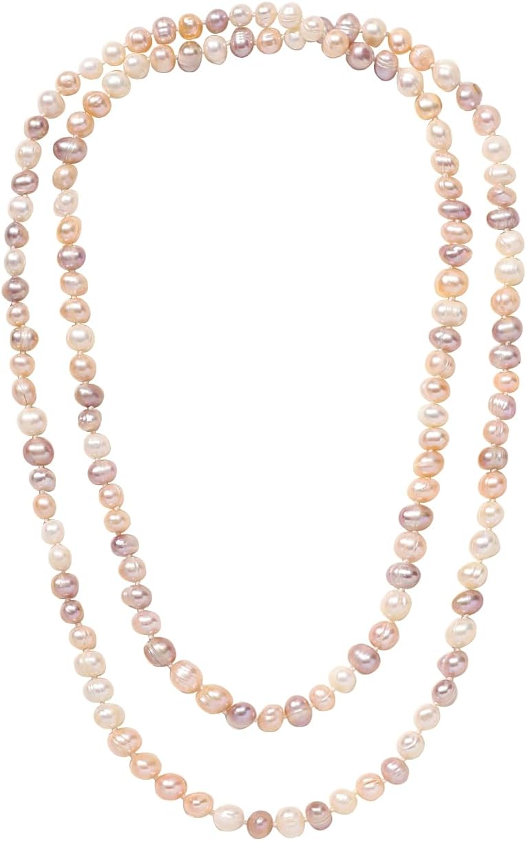 QIDIAN Freshwater Pearl Necklace Multi-layer necklace sweater chain 7mm/0.27inch pearls
