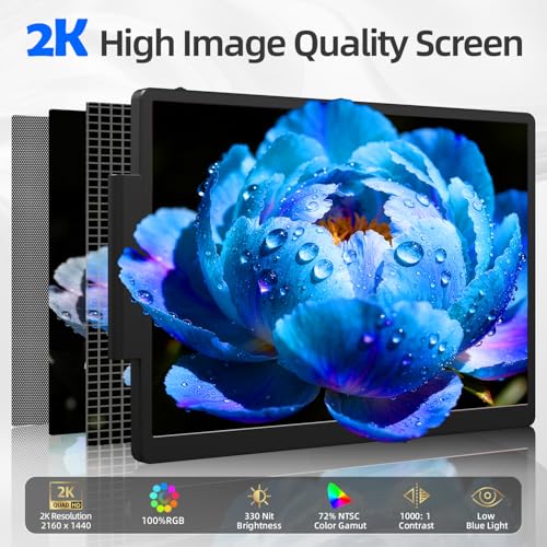 Image of KOJOM 2K Laptop Screen Extender - 13 inch IPS 1440P Triple Screen Laptop Monitor Extender Plug & Play Multi Screen Attachment for 13 inch-17 inch Laptops Compatible with Wins Mac Dex Chrome Travel Gaming Work