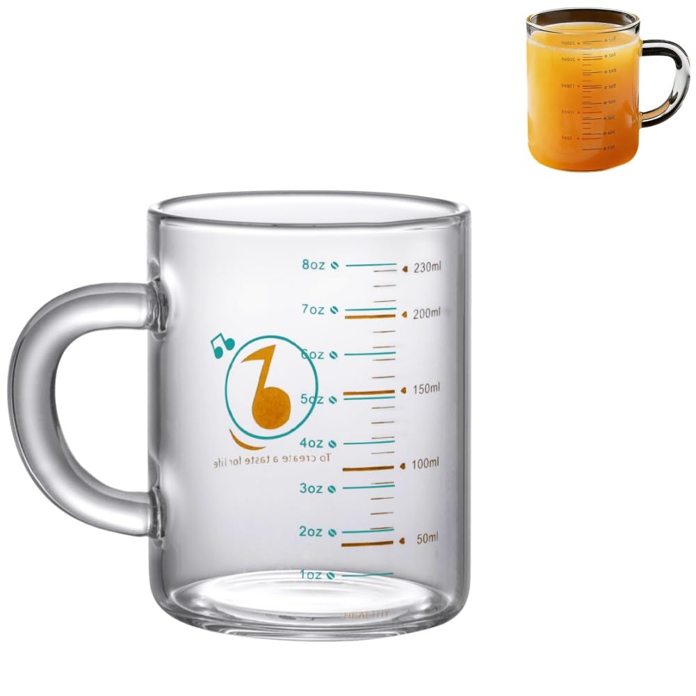 Amazon.com: 250 ML Graduated Glass Measuring Cup High Borosilicate Drinking  Water Cup Microwavable Scale Milk Coffee Mug with Handle for Cold/Hot  Liquid: Home & Kitchen