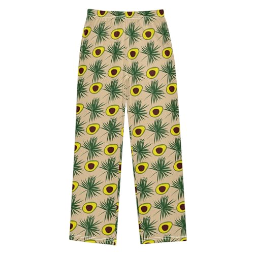 Avocado Palm Leaf Boys Long Pants Soft Trousers Elastic Waist Kids Lounge Bottoms with Pockets S-XL