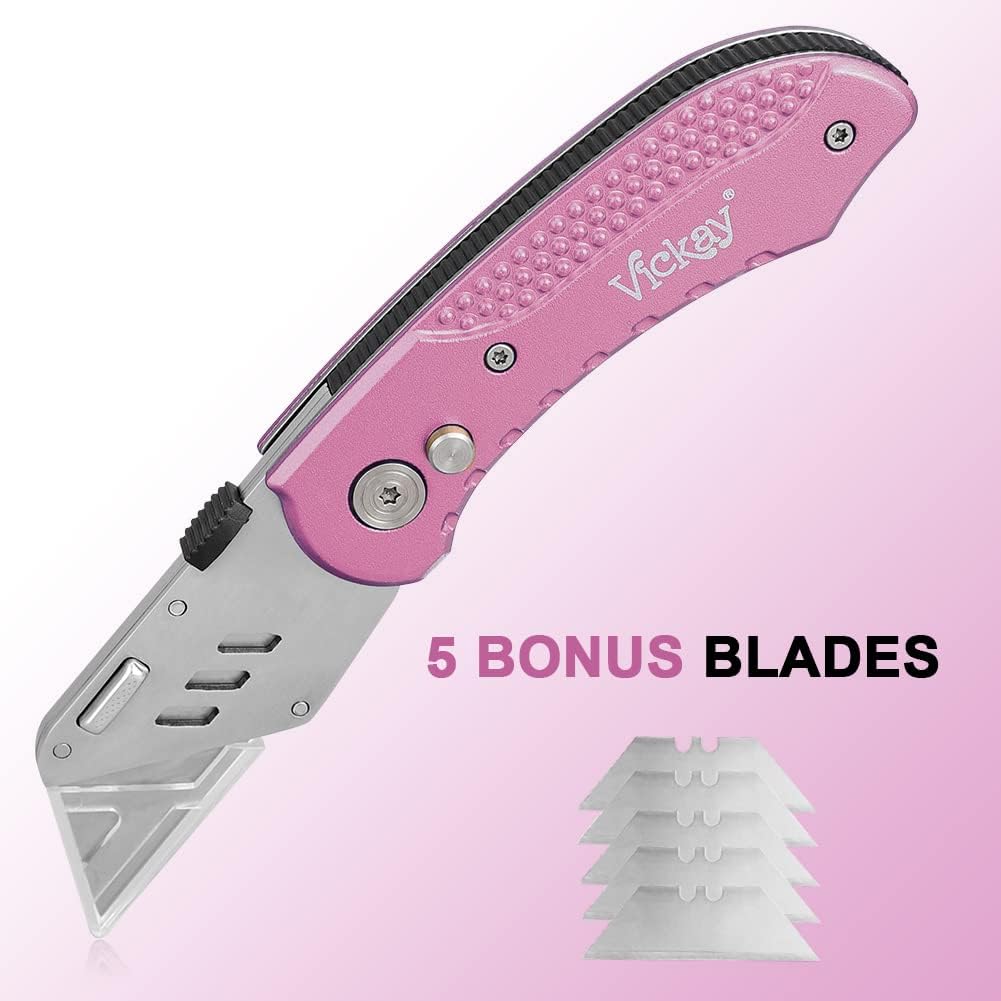 35Pack Utility Knife Blades + Purple Box Cutter Knife, afety Axis Lock Design Razor Knife, SK5 Steel Heavy Duty Box Cutter Replacement Blades with Plastic Case，Standard Size Razor Blades for Most Stan