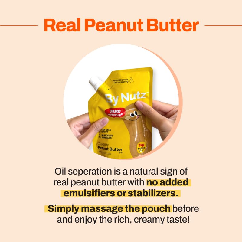 Image of By Nutz No Added Sugar Peanut Butter Packs,High Oleic,High Protein,Diabetes Friendly,Non-GMO (5 x 100g, 1 Box)