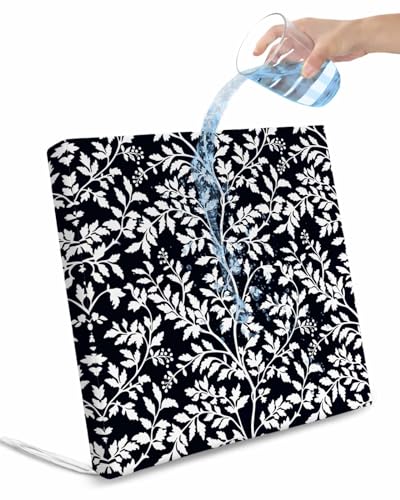 2 Pack Black Botanical Waterproof Cushion Covers with Ties Outdoor Patio Chair Seat Cushion Slip Covers Replacement(Only Cover) Country Retro White Tree Leaves Floral Flower 24''x24''x4''