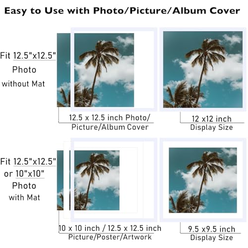 Image of JCJMY 12.5x12.5 Picture Frame White with 10x10 Mat for Vinyl Record Album Cover Poster, Display Photo 10x10 with Mat or 12.5 x 12.5 Without Mat, Wall Hanging Vinyl Record Frame with Plexiglass, White