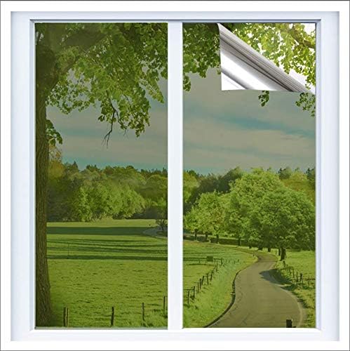 RTTECH One Way Mirror Window Film Daytime Privacy, Heat Control Sun Blocking Anti UV Reflective Film Static Cling for Home Office Living Room (Silver, 17.5 X 78.7 Inch(44.5X200CM))