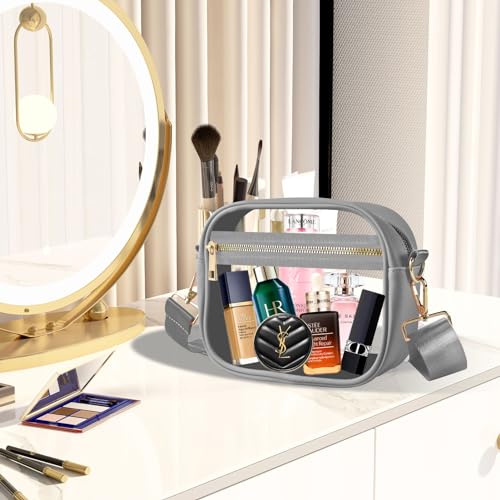 Image of Fibrdoo Clear Bag Stadium Approved, Leather Clear Crossbody Purse Bag for Concerts Sports Events Festivals