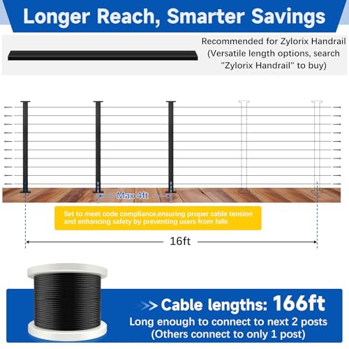 Image of 36 inch 8-16FT Swageless Modular Black Cable Railing System Post Kit with 3 Level Posts, T304 Stainless Steel, Patent Reusable Cable Railing Kit, Upgraded Powder Coated for Outdoor Decks