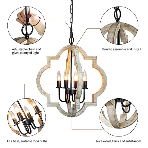 Jhlbyl Farmhouse Chandelier, 4-Light Farmhouse Light Fixtures For Dining Room, 19.49" Farmhouse Light Fixtures Ceiling, Rustic Chandeliers For Dining Room, Kitchen, Bedroom, Hallway, Entrance #TOP3