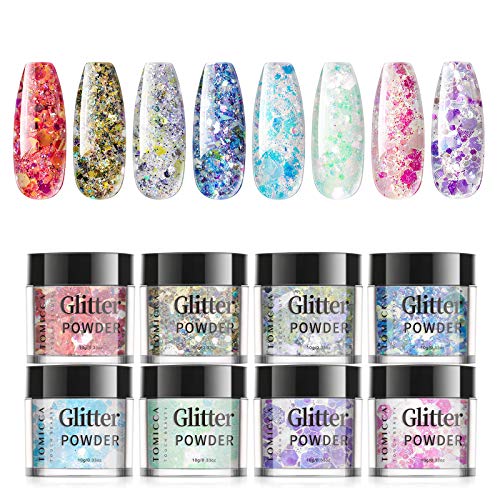 TOMICCA Dip Nail Glitter Powder 8 * 10g, Festival Dipping Powder Nail Art Powder Craft Pailletten für Nagel Gesicht…