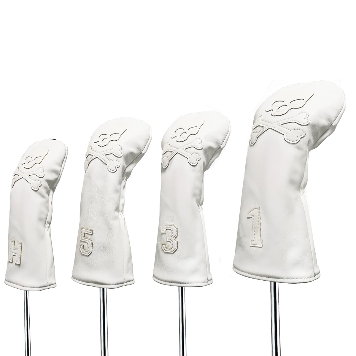 Scott Edward Skull Golf Woods Headcovers Covers for Driver Fairway and Hybrid 1 3 5 H Clubs Set Heads PU Leather Unisex (White Skull) โ image 1