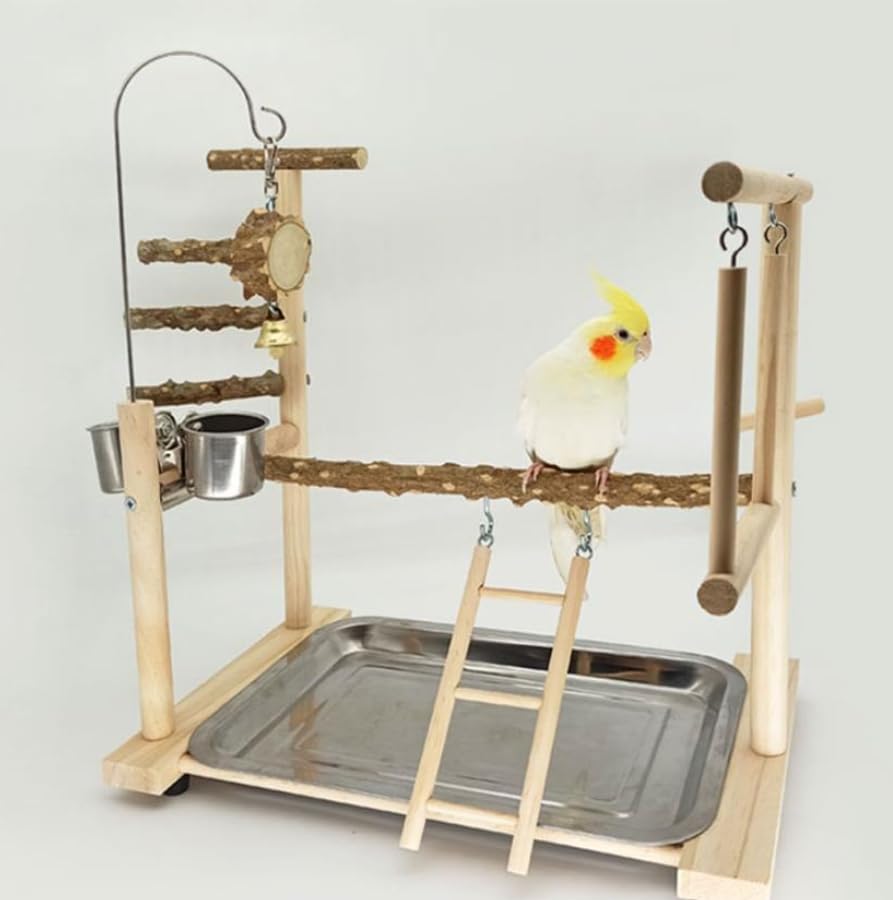 Luminexia Cavalletto per Uccelli,leggio per pappagalli,Parco Giochi Cockatiel,Parco Giochi per Uccelli,Giochi per Esercizi con Altalena in Legno（40cm*23cm*36cm）