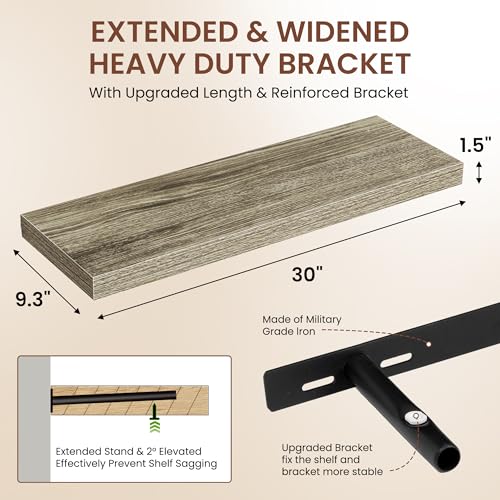 Image of Dreamland 30 Inches Floating Shelves for Wall, 9.3 inch Deep Long Floating Shelves Set of 2, Large Display & Storage Shelf, Wall Shelf for Bathroom Bedroom Living Room Kitchen Office, Grey