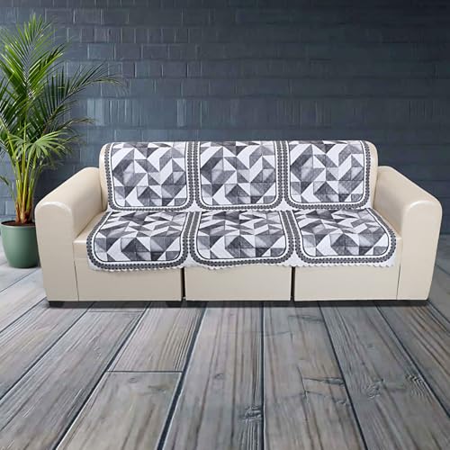 Image of 7 Seater Sofa Cover | Universal Non-Slip Fully Covered Protector for 3+2+2 Sofa Set | Durable Slipcover for Living Room Monochrome Mosaic (Grey Symphony)