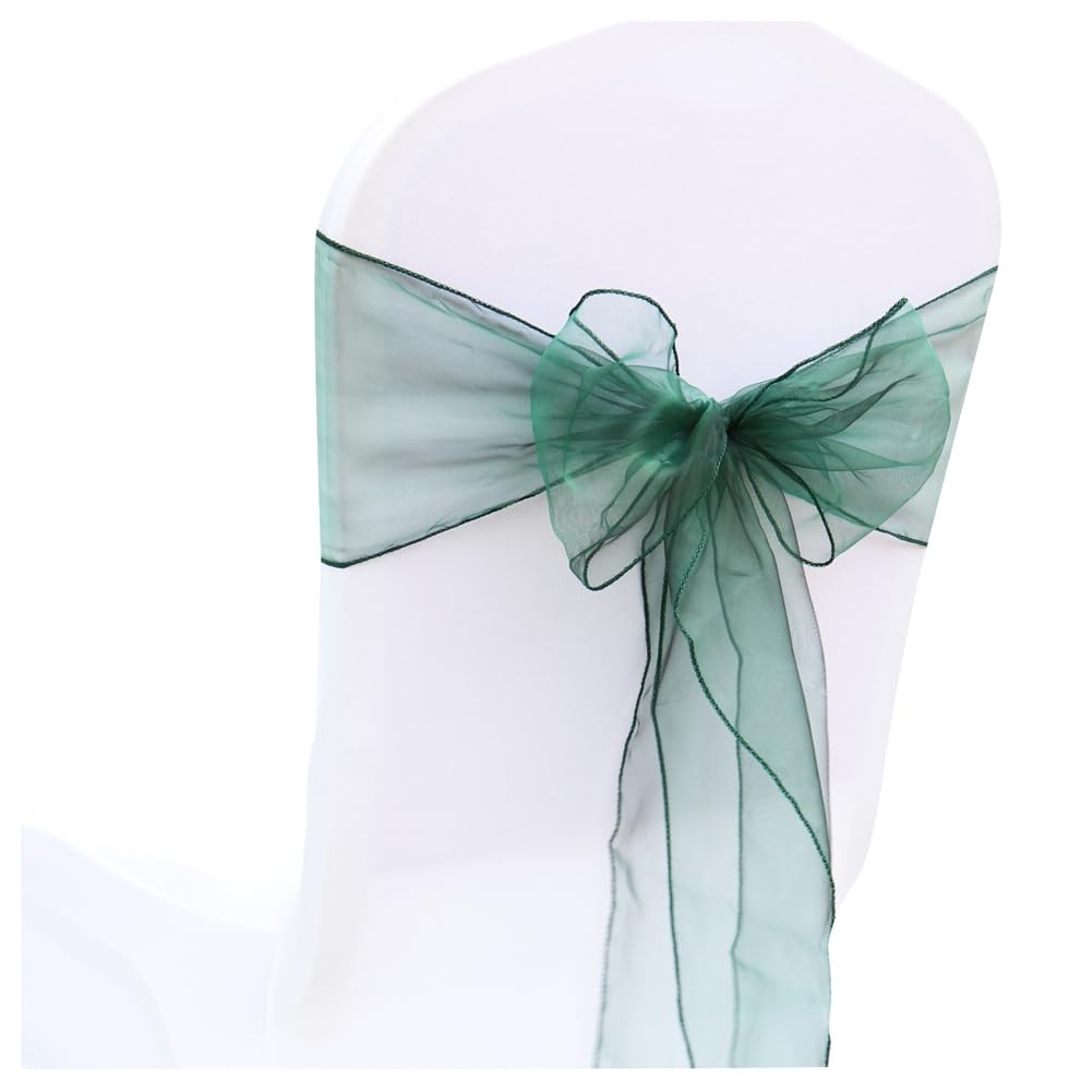 Hrlace Lazo de organza para silla, lazos para boda, sillas, lazos, para bodas, fiestas, cumpleaños, eventos, Navidad, hotel, banquete, color verde oscuro, 100 unidades