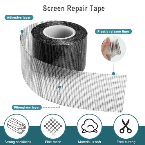 ACEBON Fliegengitter Reparatur Klebeband 50 mm x 5 m | Insektenschutzgitter Reparatur Set | Fliegengitter Tür und Fenster (Schwarz)