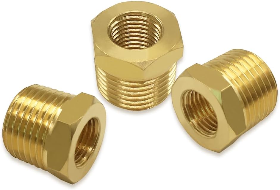 Hooshing 3PCS Brass Reducing Hex Bushing 3/4" NPT Male x 1/2" NPT Female Thread Reducer Pipe Fitting Adapter