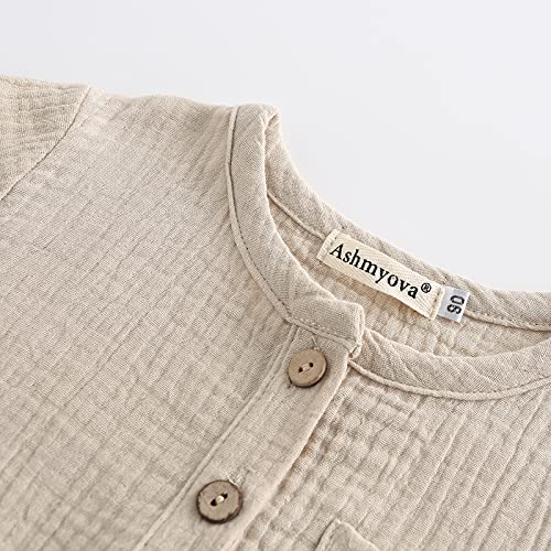 Ashmyova Boys Cotton Linen Shirt Toddler Boys Pocket Button Short Sleeve T Shirt Tees Tops3