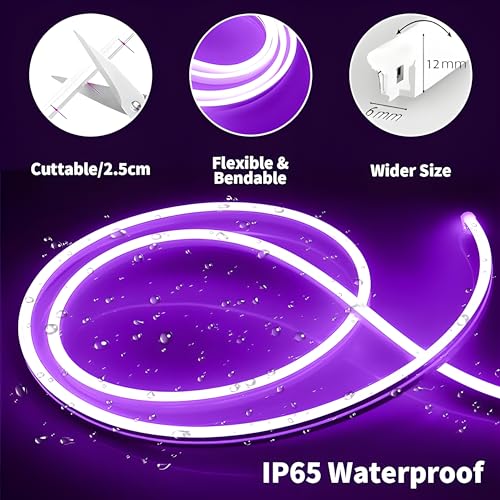 Image of 16.4 Feet LED Neon Strip Light | 12V Adapter, Waterproof IP65, Silicone Flexible Rope Light for Home Wall Decor & Gaming Room| Led Strip Lights | Neon Lights 5 Meter | (Purple)