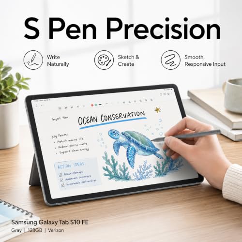 Image of Samsung Galaxy Tab S10 FE 5G Tablet, 128GB, Gray, Verizon, 10.9 inch Display, S Pen Included