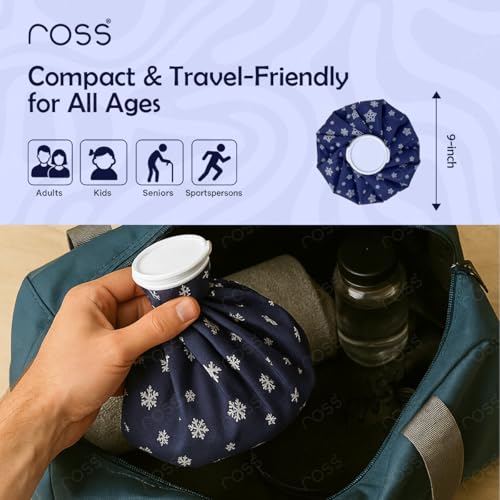 Image of ROSS Reusable Ice Bag for Pain Relief | 9 Inch Hot & Cold Therapy Ice Pack for Knee, Shoulder, Back, Neck, Injuries, Swelling | Leakproof Fabric Ice Bag for Headache, Muscle Pain, Sports Recovery (Multicolor)