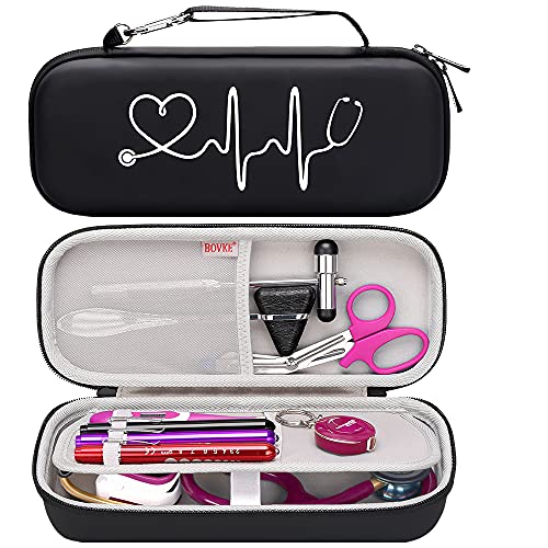 BOVKE Stethoscope Case fits 3M Littmann Cardiology IV Diagnostic, Classic III Monitoring Stethoscope, Lightweight II S.E, MDF Acoustica Stethoscope Holder with Pocket for Nurse Essentials, Black
