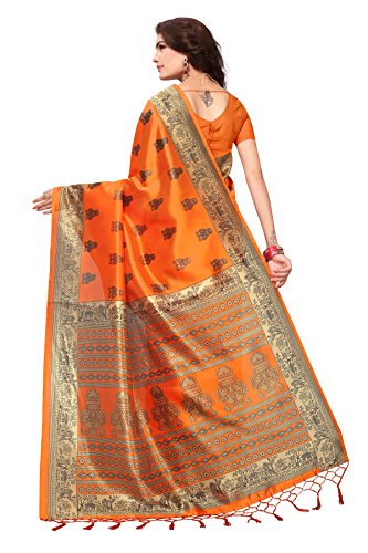 Image of ANNI DESIGNER Cotton Saree with Blouse Piece (Pack of 2) (Combo Pink Bluen - orange khamba Red Green & Orange Free Size)