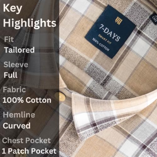Image of 7-DAYS Men's Premium Check Shirt - 100% Cotton, Tailored Fit (Between Slim & Regular), Full Sleeve, with Pocket - Smart Office & Casual Look