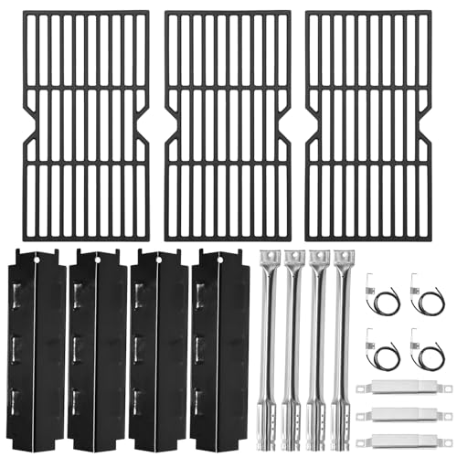 Criditpid Grill Replacement Parts for Charbroil 463441514 463440109 463441312, Grill Heat Plate Shields, Burners, Igniter, Carryover Tubes & Grill Grates Kit for Thermos 461442114 Grill Parts.