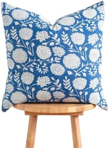 Light Pink Beige Daisy Floral Pillow Covers Vintage Flowers Decorative Pillow Cases Set of 2 Block Print Cotton Linen Throw Pillows Farmhouse Decor for Sofa Cover (Color-6, 20x20)