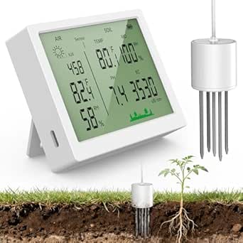 7-in-1 Digital Soil Test Kit with Large LCD Display for pH, Sunlight, Fertility, Soil & Air Temperature, and Humidity