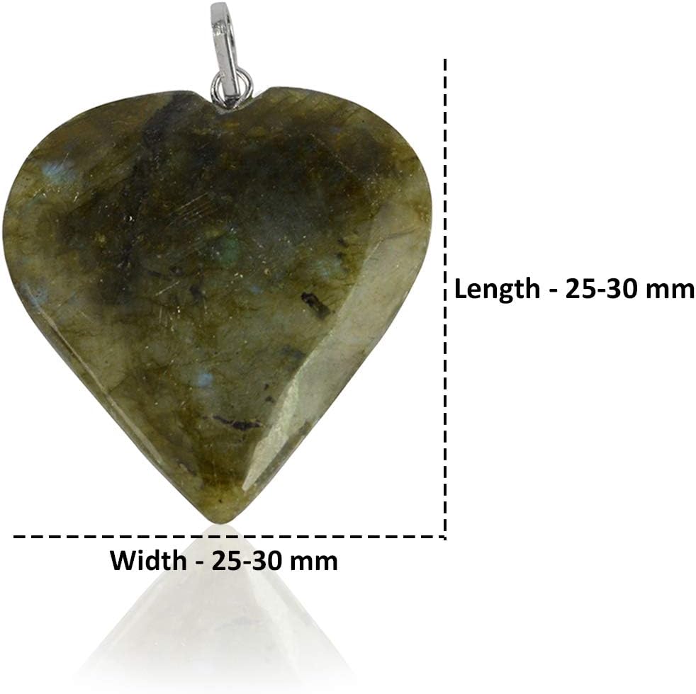 Aashita Creations Labradorite Natural Healing Stone Pendant Heart Shape Crystal Stone Pendant/Locket with Metal Chain