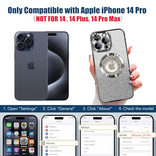 Image of Misscase for iPhone 14 Pro Magnetic Glitter Case Compatible with MagSafe,Full Protection Slim Shockproof Anti-Scratch Case with Camera Lens Protector Logo View Dust-Proof Net for Women Sliver