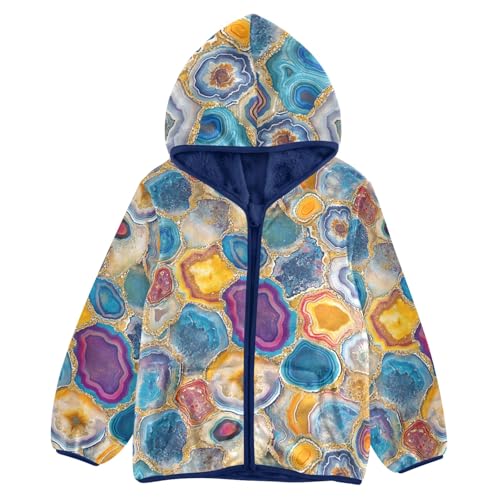CHIFIGNO Cute Girls Boys Fleece Jacket Colorful Agate Slices Winter Jacket Toddler Sweatshirt with Pockets for Toddler and Kids, 6T