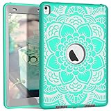 iPad Pro 9.7 Case, A1673/A1674/A1675 iPad Case, Hocase Heavy Duty Shockproof Hybrid Silicone Rubber Hard Protective Case with Cute Floral Pattern for iPad Pro 9.7-inch 2016 - Teal/Grey