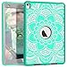iPad Pro 9.7 Case, A1673/A1674/A1675 iPad Case, Hocase Heavy Duty Shockproof Hybrid Silicone Rubber Hard Protective Case with Cute Floral Pattern for iPad Pro 9.7-inch 2016 - Teal/Grey