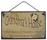 5x8 Vintage Style Sign with Magnolia Flower Saying, "Grandma's House What Happens at Grandma's House
