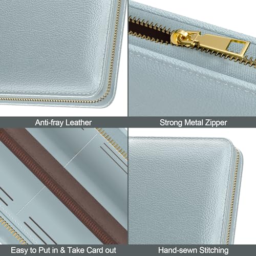 Image of Nipichsha Womens Wallet, RFID Wristlet Wallet for Women, Cute Ladies Purse, Large Credit Card Clutch Purse, Leather Card Holder Wallets with Zipper & Phone Holder, Blue