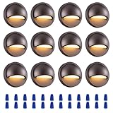 BTNHPLite LED Low Voltage Deck Lights 3.74 Inch Landscape Lighting Fence Lights 2700K 180LM 12-24V AC/DC Aluminum Oil Rubbed Bronze Outdoor Step Light 2.5W IP65 with Wire Nuts 4FT Corded, 12 Pack