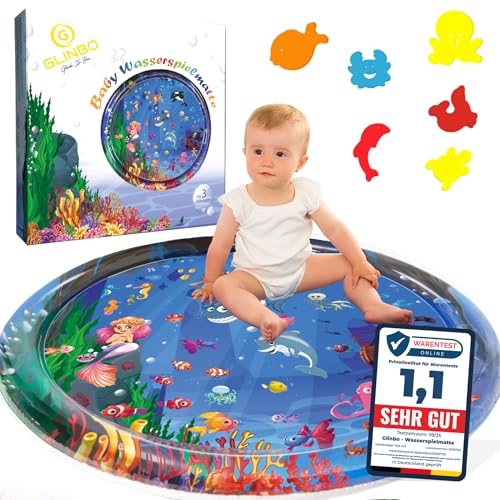 Glinbo Wassermatte Baby Wasserspielmatte Baby BPA frei XXL Bauchlage Spielzeug Baby ab 3 6 und 9 Monate Baby Wassermatte (XXL 100 cm)