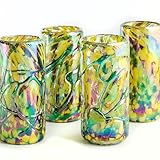 MEXTEQUIL Premium Mexican Shot Glasses (Set of 4) – Golden Glow Amber Design – 2 oz Hand-Blown Tasting Cups – Elegant Recycled Glassware