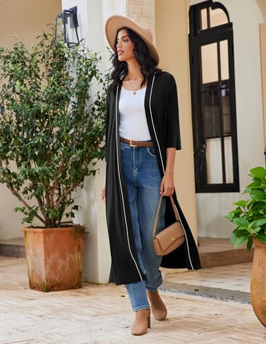 Ekouaer Robes for Women Long Knit Bathrobe Lightweight 3/4 Sleeves Kimono Robe Soft Sleepwear with Pockets S-XXL4