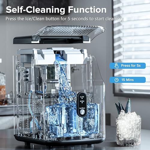 Countertop Nugget Ice Maker Pro - 34lbs/24H, Self-Cleaning Pellet Ice Machine with Soft Chewable Ice, One-Touch Operation for Home, Kitchen, Office (Silver)