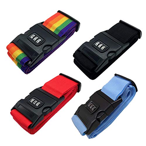 Gepäckgurt, Koffergurt mit Zahlenschloss und Etiketten, verstellbare Reise-Gürtel, Zubehör, 4 Stück Cover