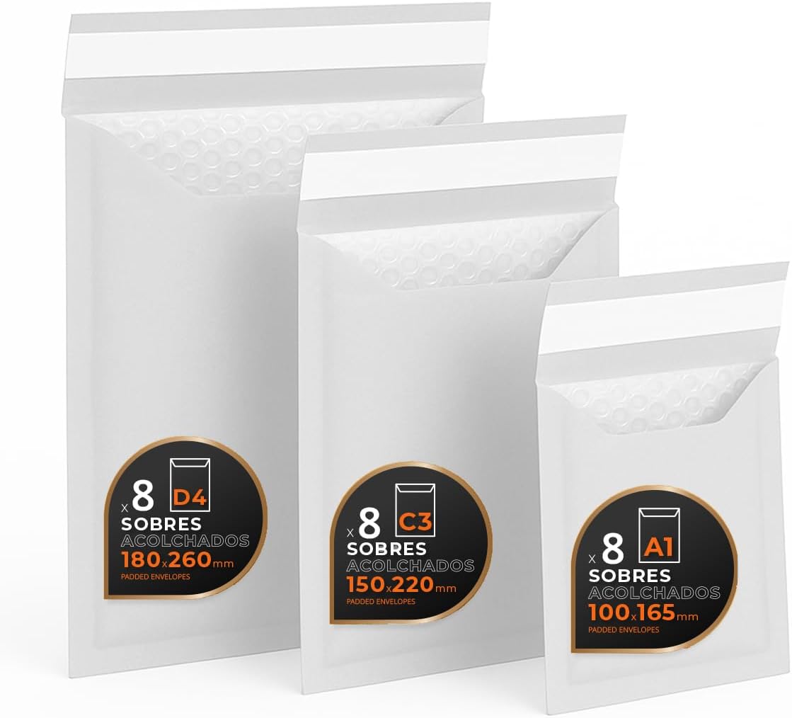 Padded Shipping Envelopes, Multi-Size (3 Sizes), Kraft, White or Both - Self Seal - Paper Envelopes with Bubble Interior, Ideal for Mailing - Pack S - Ophituria (White, 24 Envelopes)