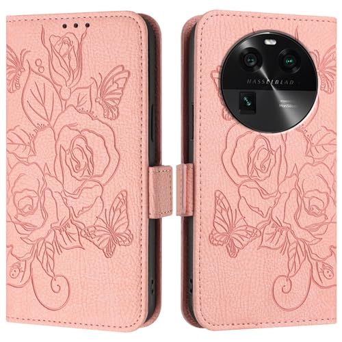 Étui Oppo Find X6 5G Anti-Rayures Housse Portefeuille Rose Contre les Chutes