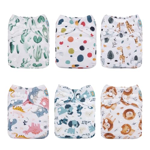 ALVA 6 Pack Cloth Diaper with 12 Inserts One-Size Reusable Diaper Covers