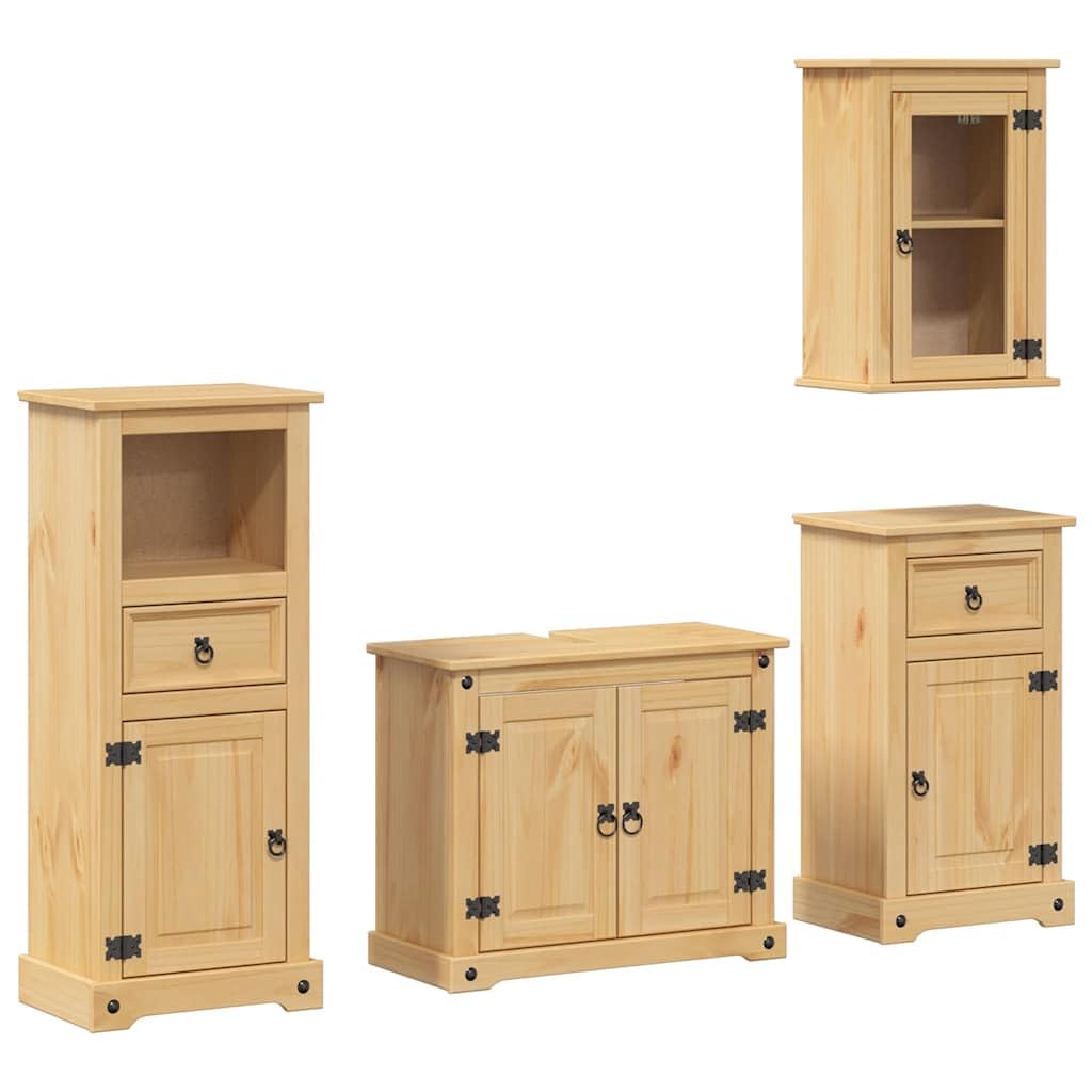 Snsowed Juego de Muebles de baño Corona 4 pzas Madera Maciza Pino, Muebles para Baño, Muebles para Lavabo, Armario Baño - 3334634